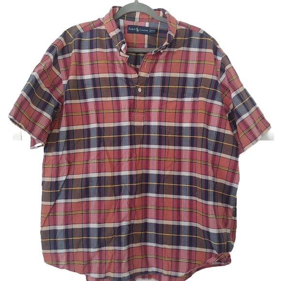 Ralph Lauren Plaid Short Sleeve Button Down Henley Camp Shirt XXL - Picture 1 of 10